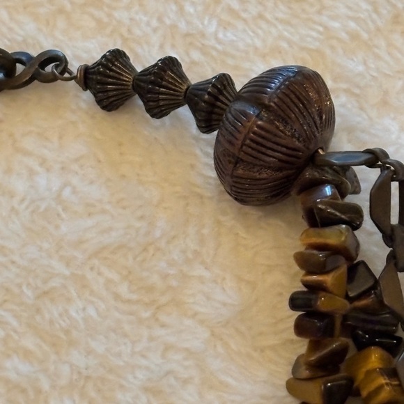 Elegant Tiger’s eye /brass glass Multi-Strand Necklace - Picture 2 of 7
